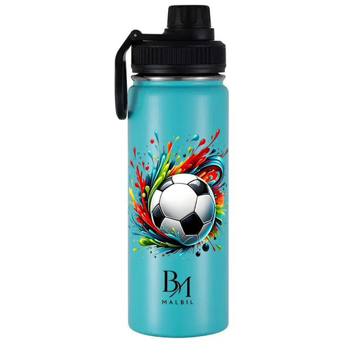 MALBIL 22 oz blue insulated tumbler with soccer design and magnetic phone holder